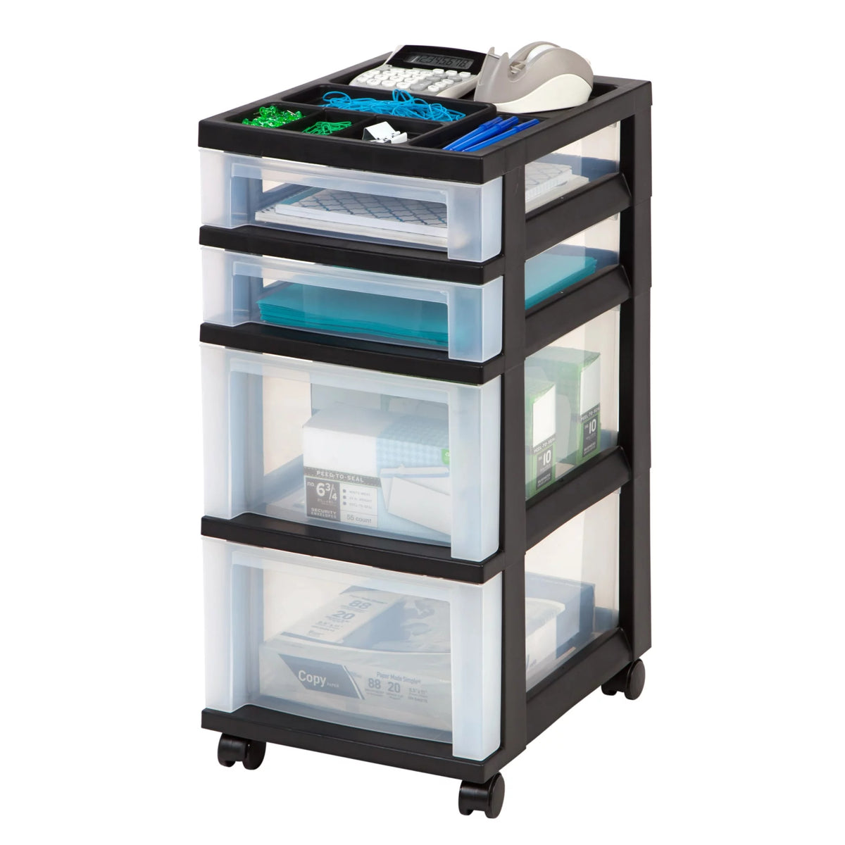 Black 4 Drawer Medium Plastic Storage Cart S29480