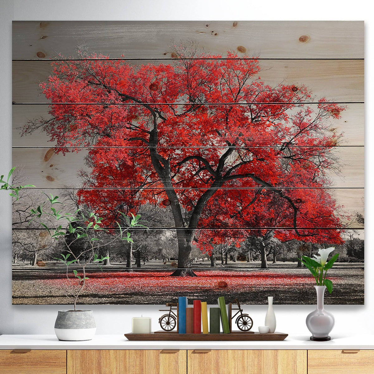 Natural Pine Wood Landscape Print - 40 in. Wide x 30 in. High B87445