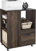 White Wood Mobile File Cabinet with Drawer and Rolling Wheels H859005