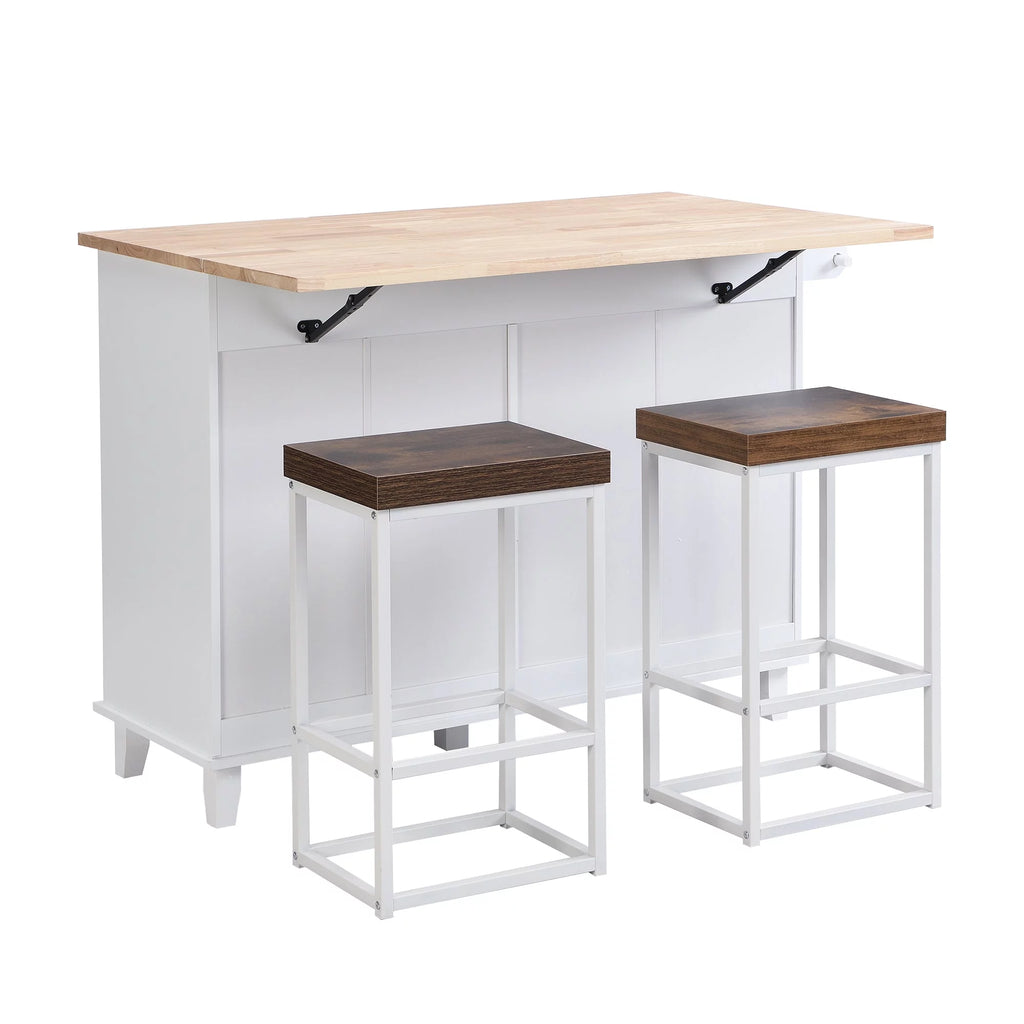 White Kitchen Island Set with 2 Seatings L483