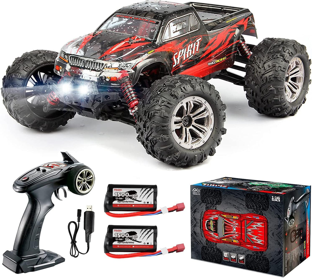 1:16 Scale 4WD Electric Off-Road Waterproof RC Monster Truck (Red) D45761