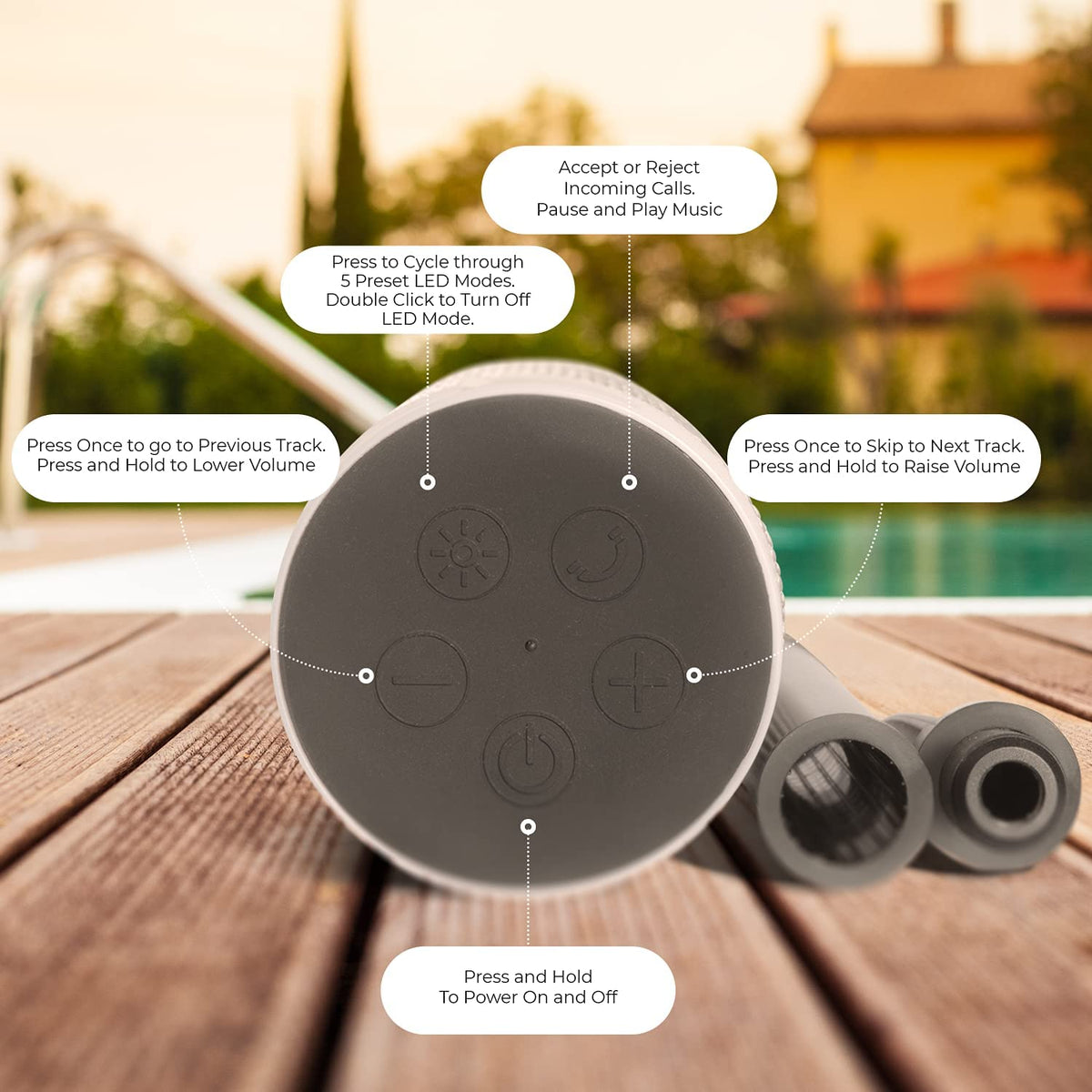 Wireless Bluetooth Speaker with LED Lights Waterproof Portable Speaker F390433