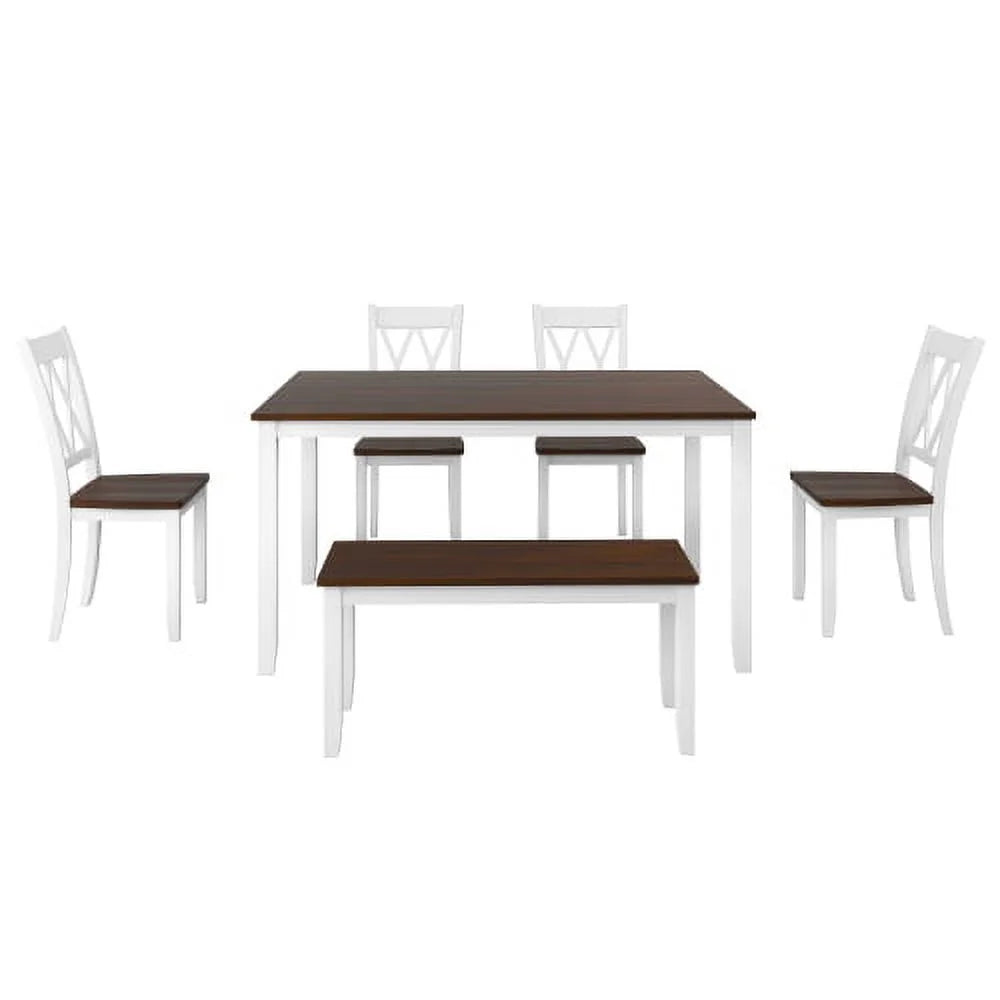 6 Piece Wooden Dining Table Set with 4 Chairs and Bench G986