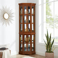 Walnut Corner Curio Cabinet with 5 Shelves and Lighting System C2176