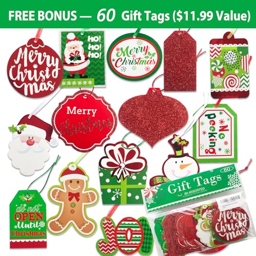 24 Kraft Christmas Gift Paper Bags Bulk with 60 Count Tags G21190
