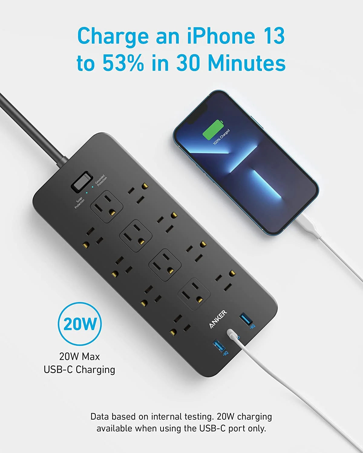 Power Strip Surge Protector 12 Outlets 2 USB A 1 USB C 5ft Extension Cord H80890