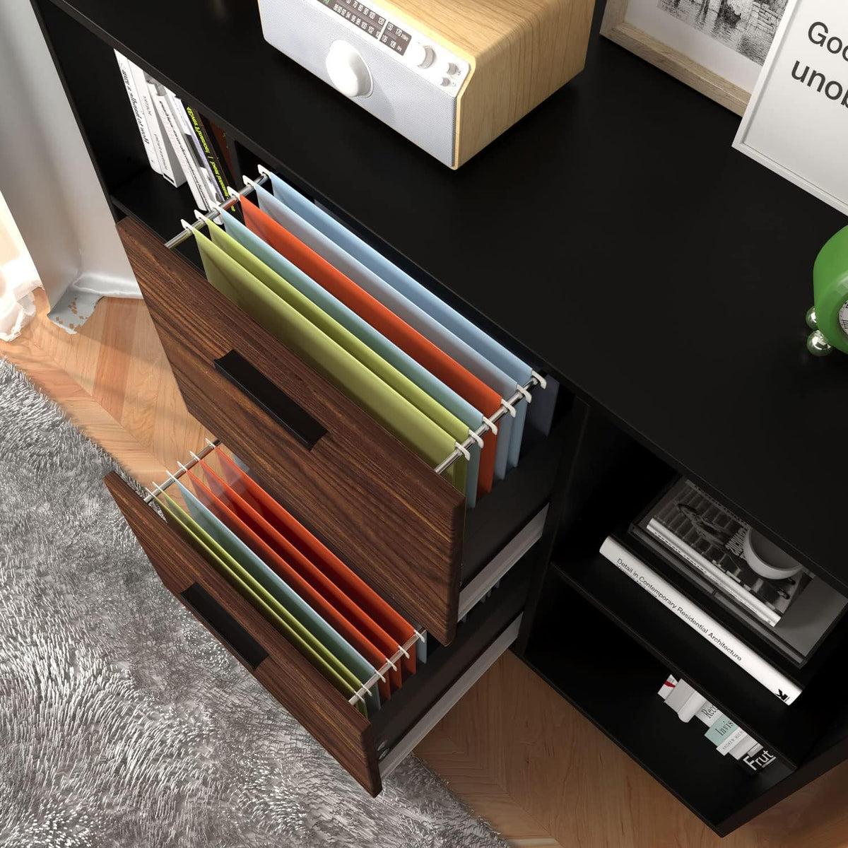 Black 2 Drawer Mobile Filing Cabinet with Storage R2577