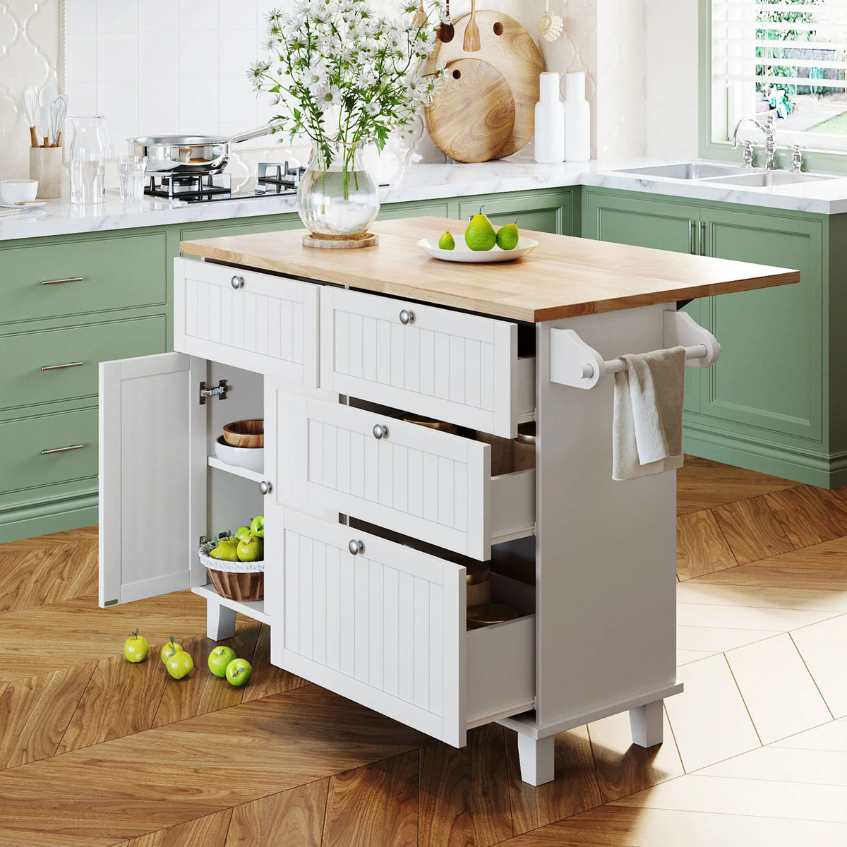 White Kitchen Island Set with 2 Seatings L483