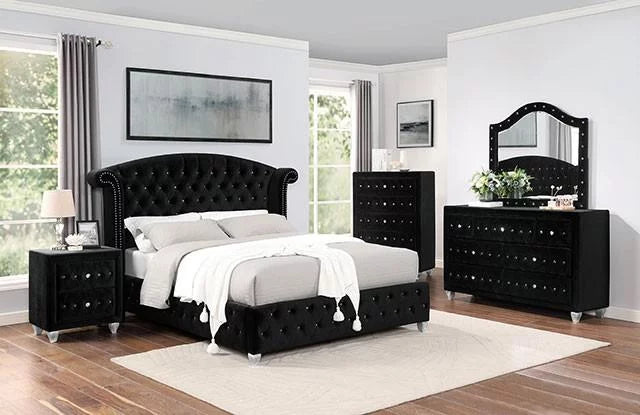Black Solid Wood Queen Bedroom Set 6pcs P2343