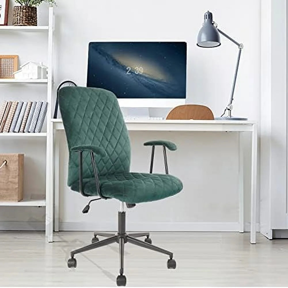 Green Velvet Upholstered Office Desk Chair with Armrest and Wheels N990