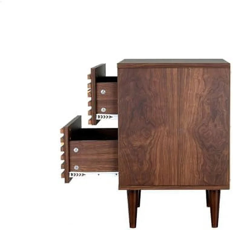 Mid-Century Modern Nightstands with 2 Storage Drawers and Solid Wood Legs K851989