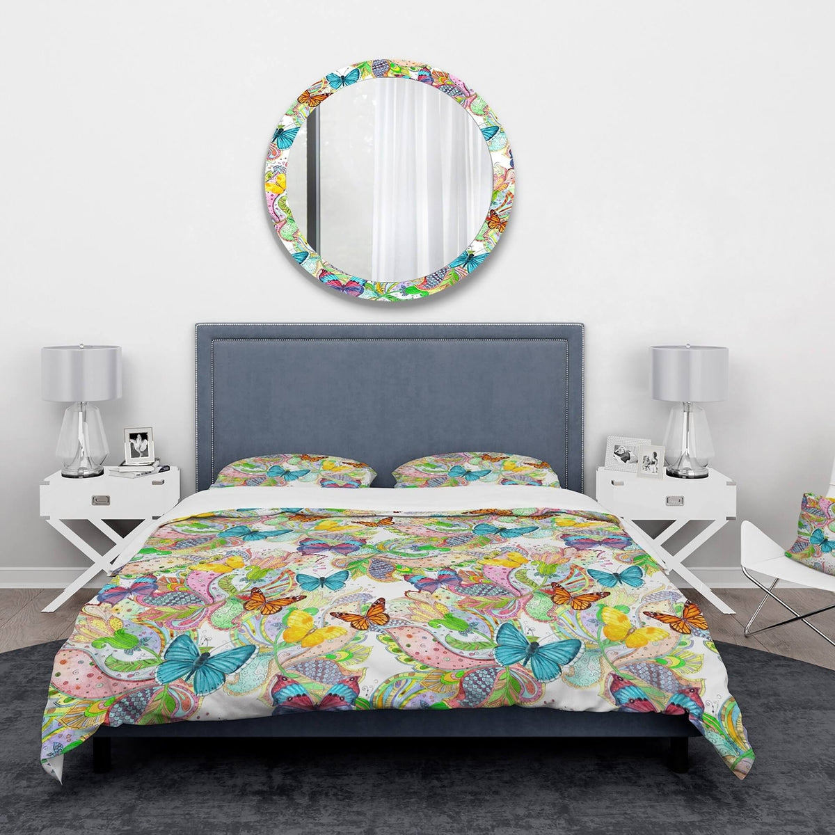 Bohemian Colorful Butterflies Floral Bedding Set Duvet Cover Shams P3357