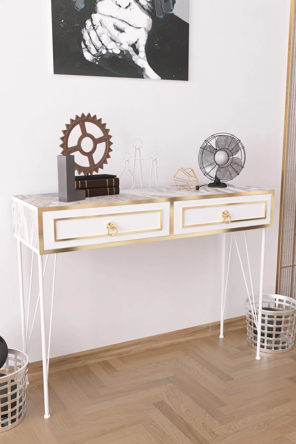 Metal Legs Wood Base Console Table U59324