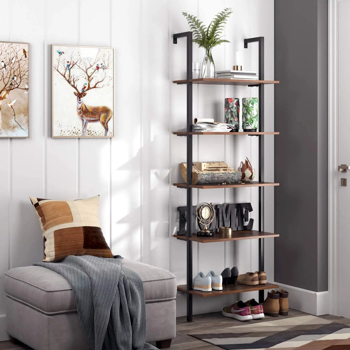 Wall Mounted 5 Tiers Ladder Shelves O64589