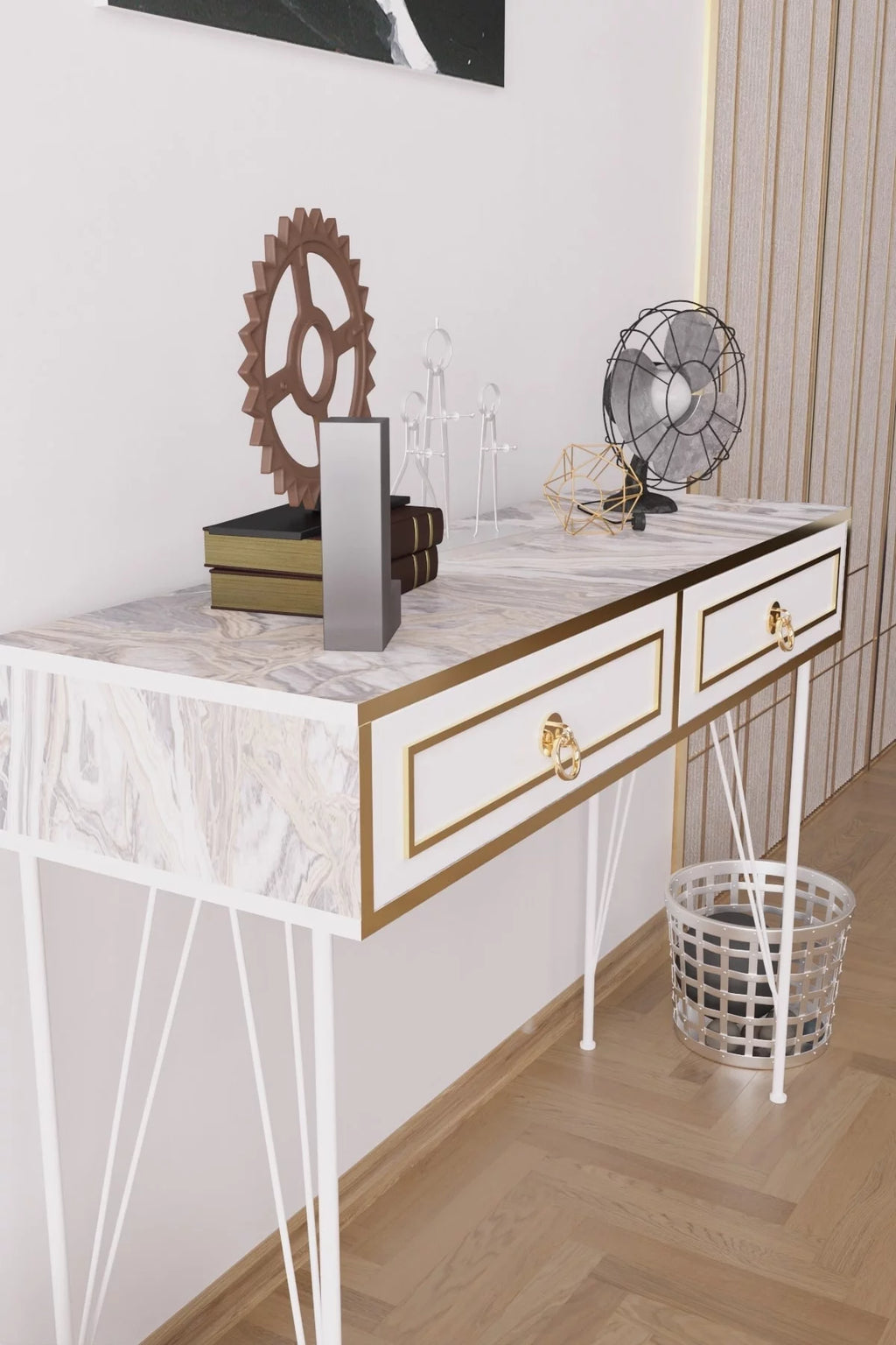 Metal Legs Wood Base Console Table U59324