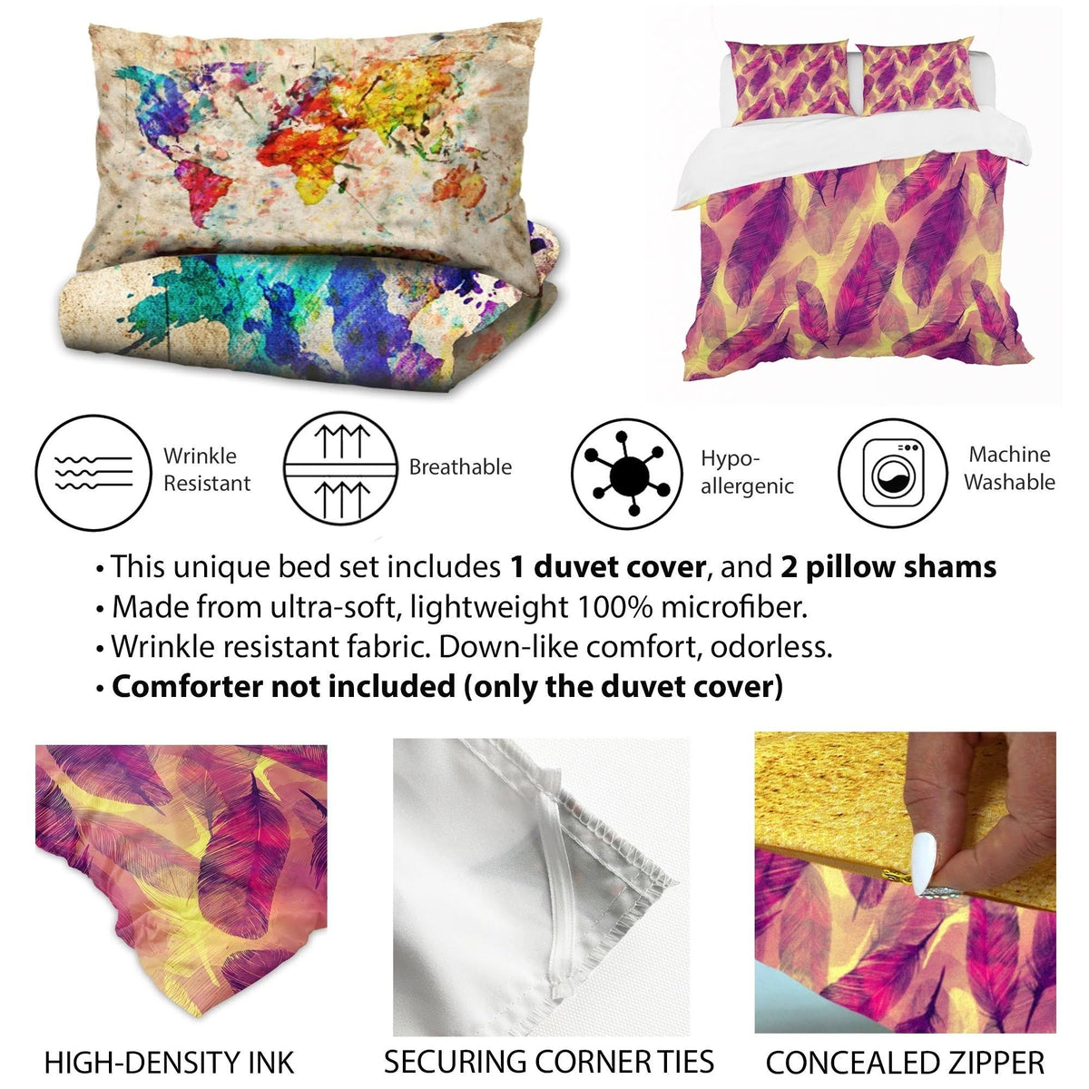 Bohemian Colorful Butterflies Floral Bedding Set Duvet Cover Shams P3357