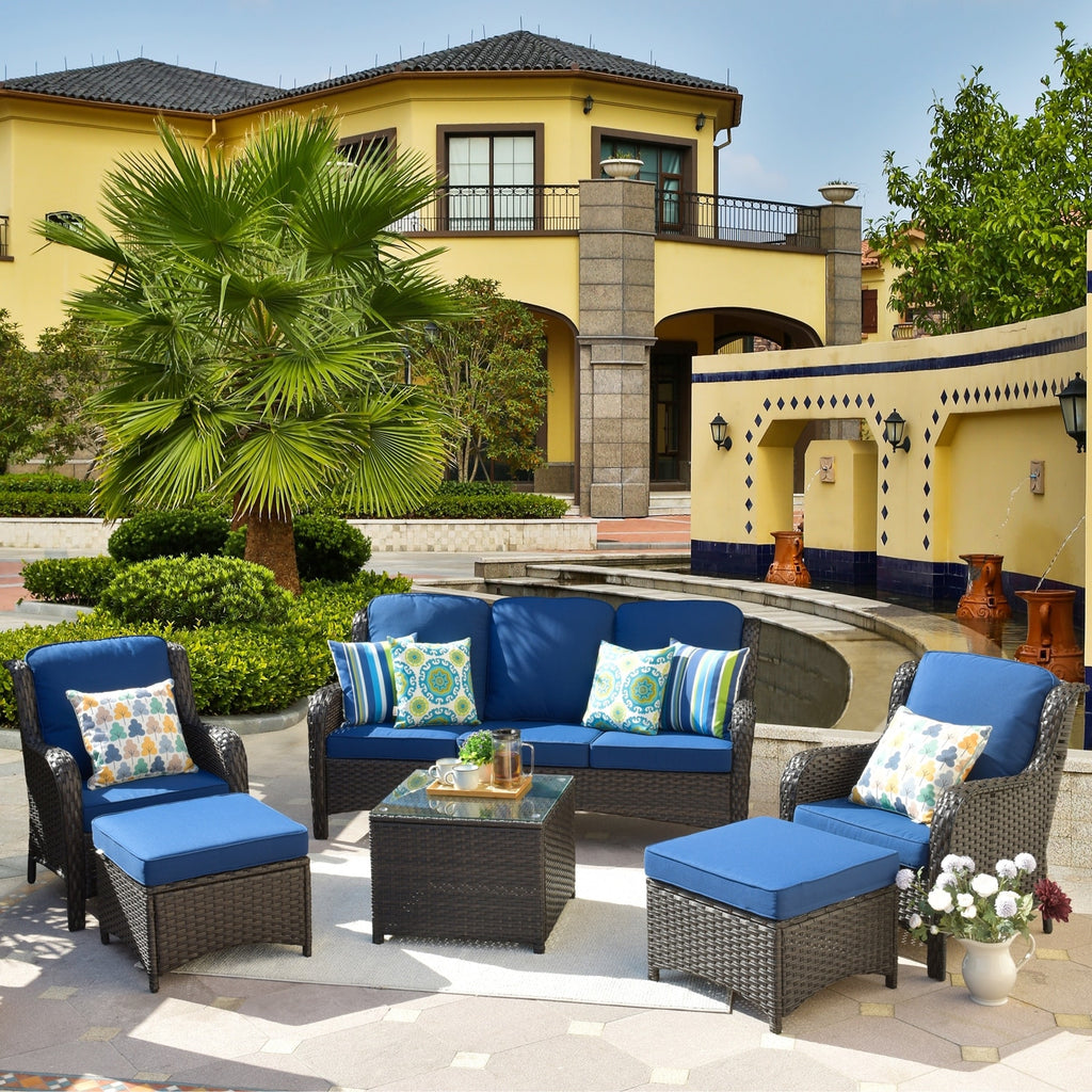 Beige 6-piece Wicker Sectional Set with Table B34491
