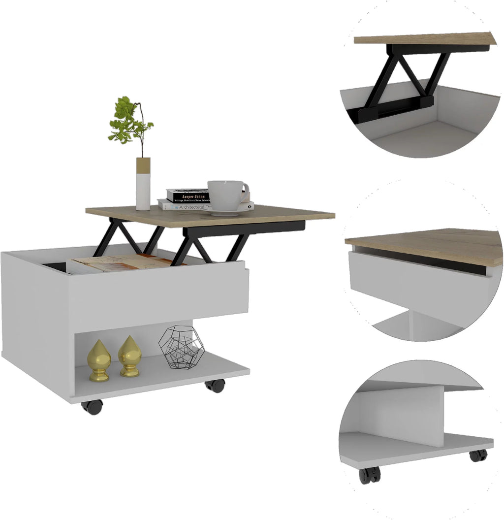 White Light Oak Lift Top Coffee Table with Casters and One Shelf J3995