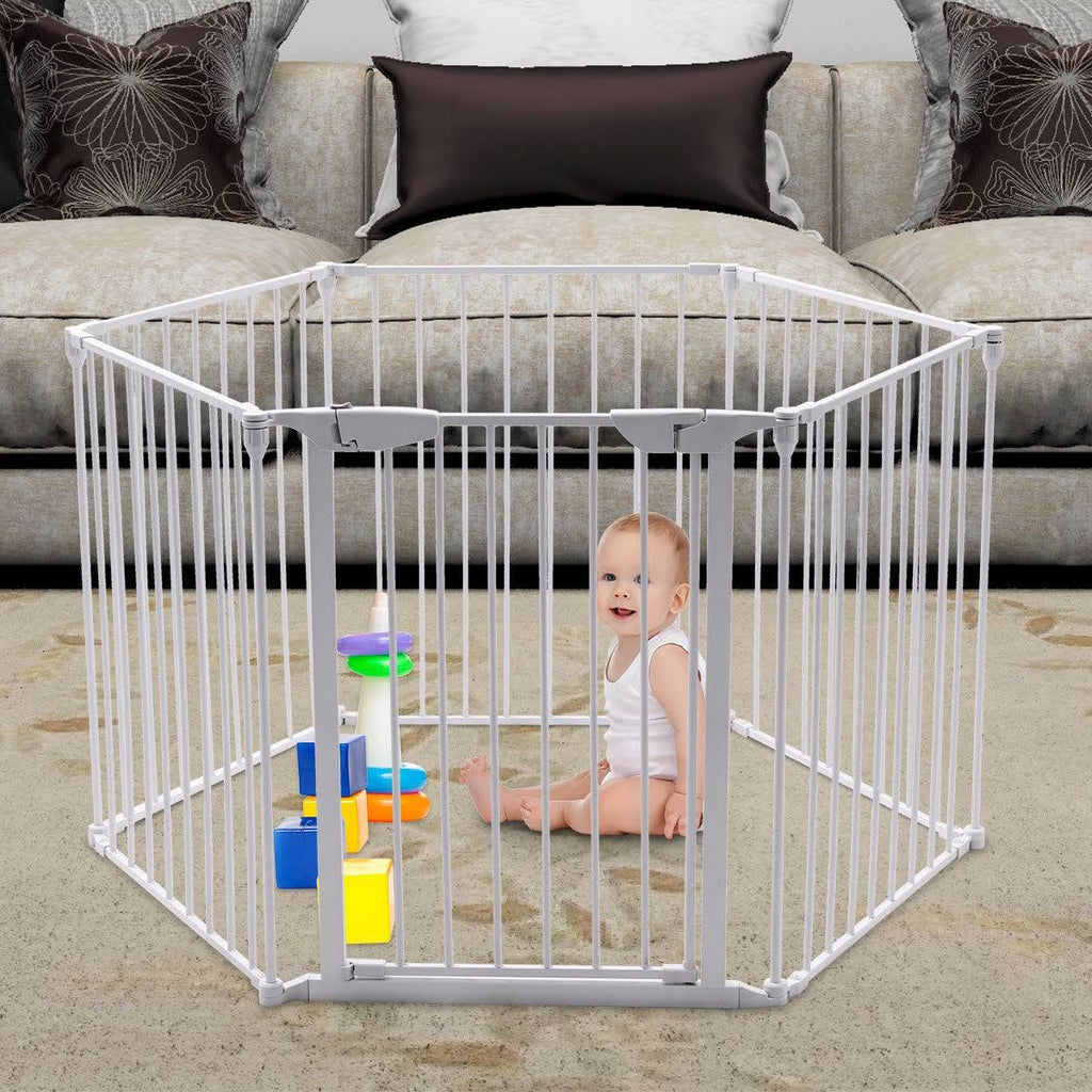 White 6 Panel Metal Playpen Barrier Z996532
