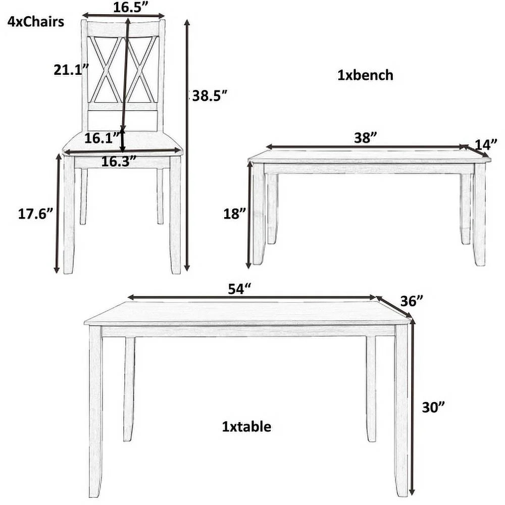 6 Piece Wooden Dining Table Set with 4 Chairs and Bench G986