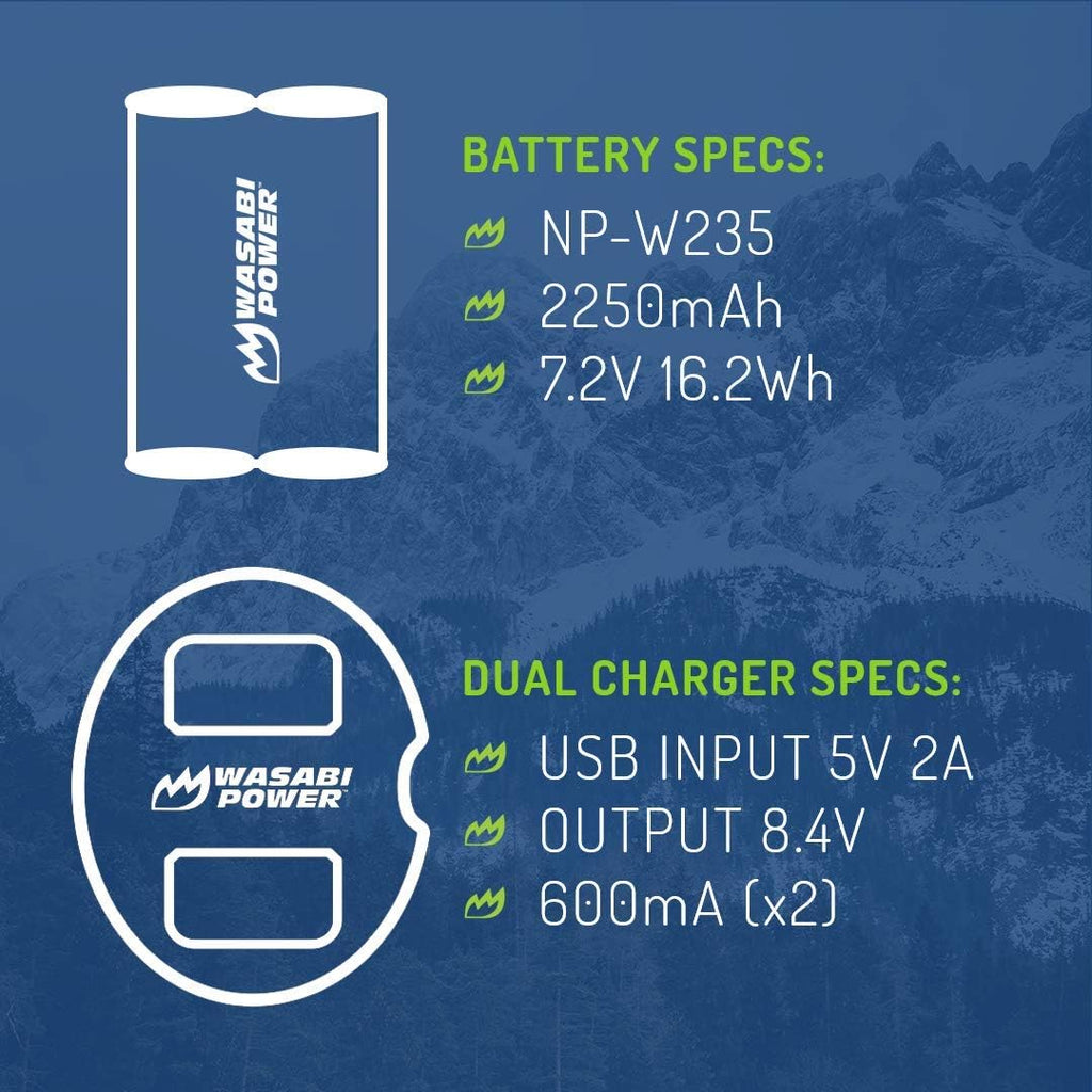 Wasabi Power Battery (2-Pack) & Dual Charger for Fujifilm NP-W235 M197