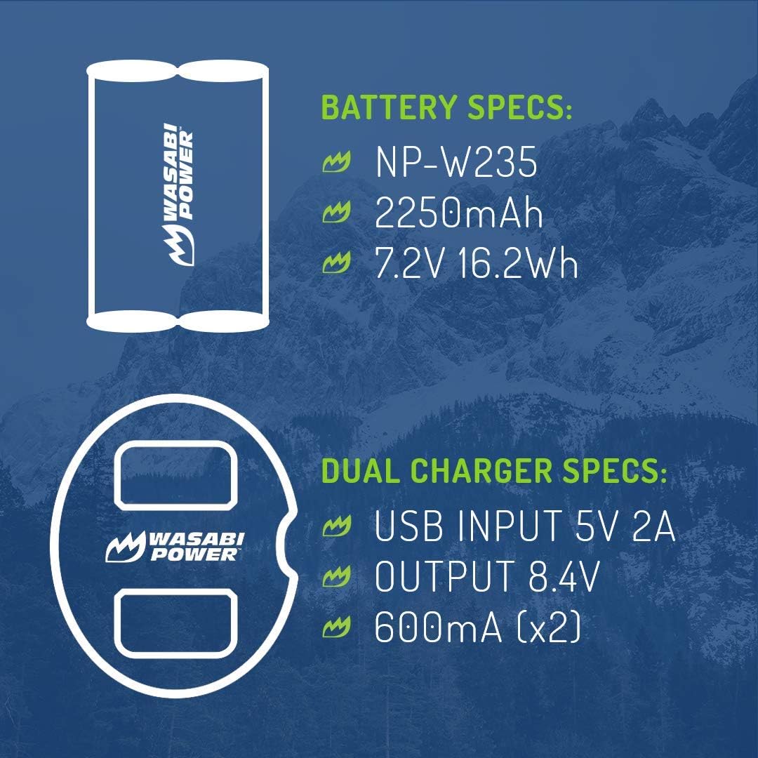 Wasabi Power Battery (2-Pack) & Dual Charger for Fujifilm NP-W235 M197