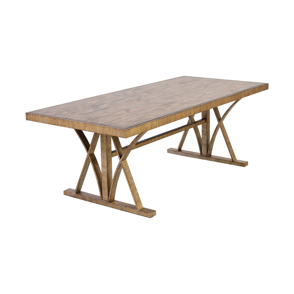 Bright Aged Gold and Brown Stained Solid Pine Console Table A5756