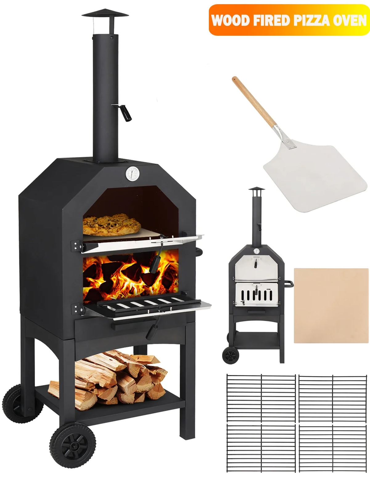 Portable Wood Burning Outdoor Pizza Oven with Pizza Stone and Peel S399
