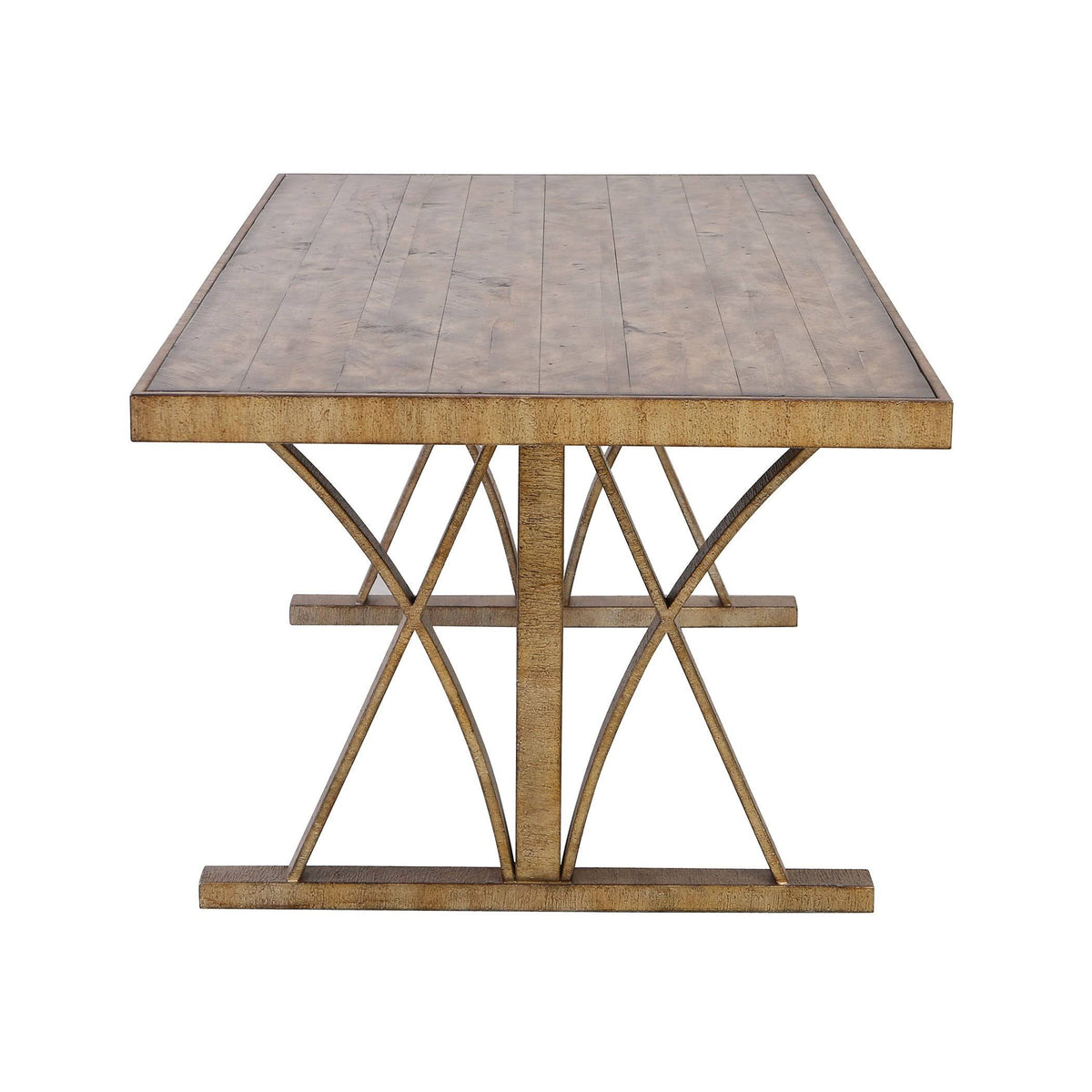 Bright Aged Gold and Brown Stained Solid Pine Console Table A5756
