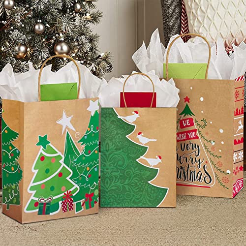 24 Kraft Christmas Gift Paper Bags Bulk with 60 Count Tags G21190