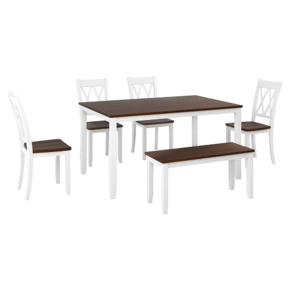 6 Piece Wooden Dining Table Set with 4 Chairs and Bench G986
