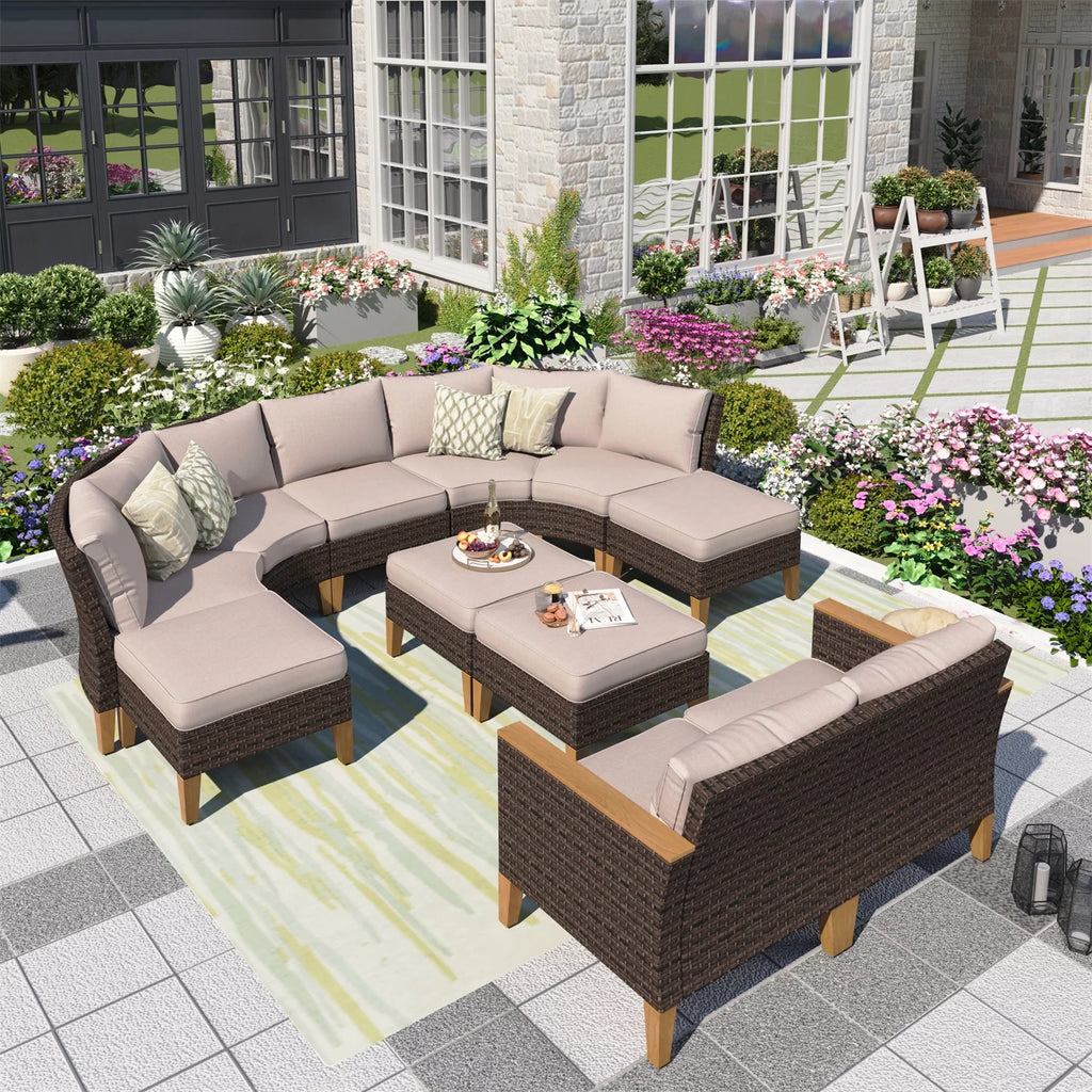 11 Pieces Beige Wicker Patio Conversation Set O99893
