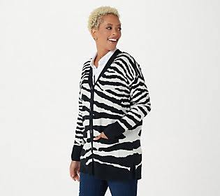 Black Zebra Jacquard Button Front Cardigan R6997