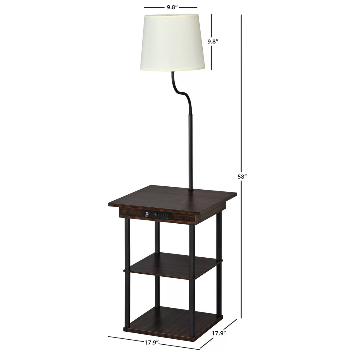 Square End Table with Charging Ports Walnut M9660