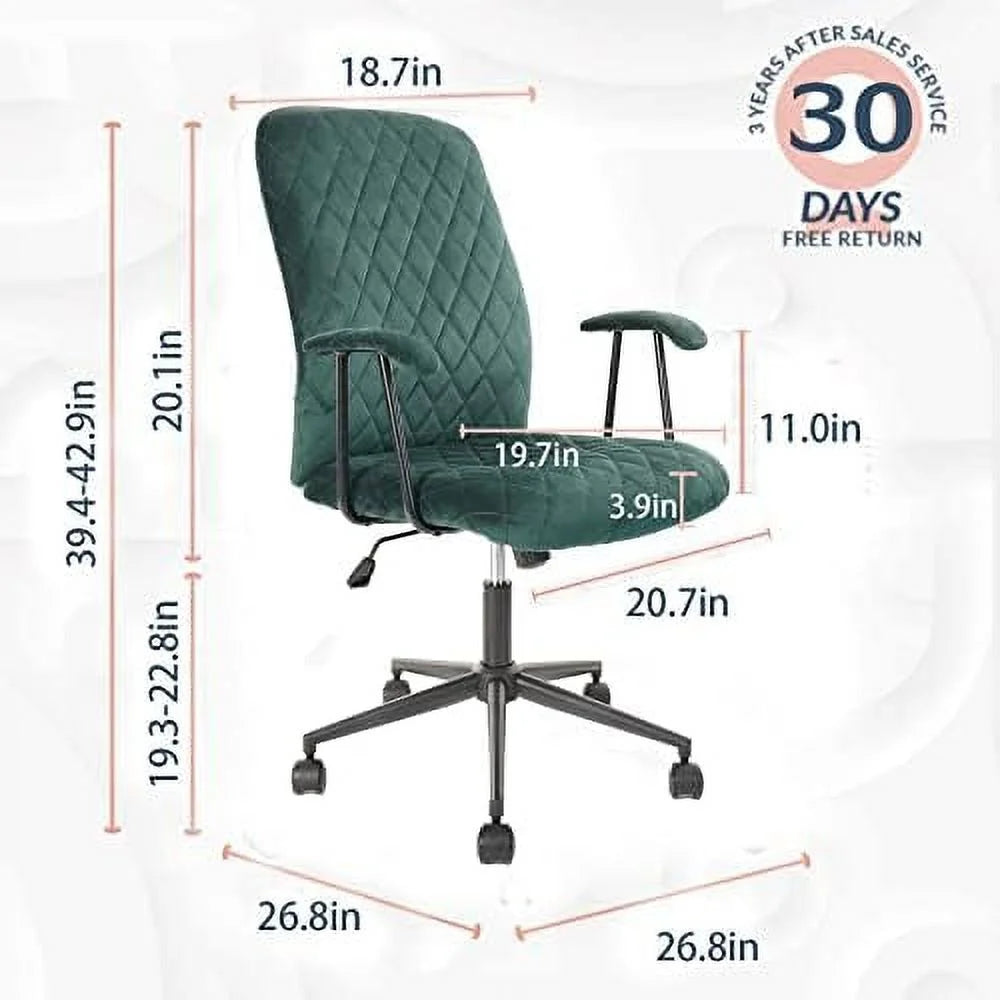 Green Velvet Upholstered Office Desk Chair with Armrest and Wheels N990