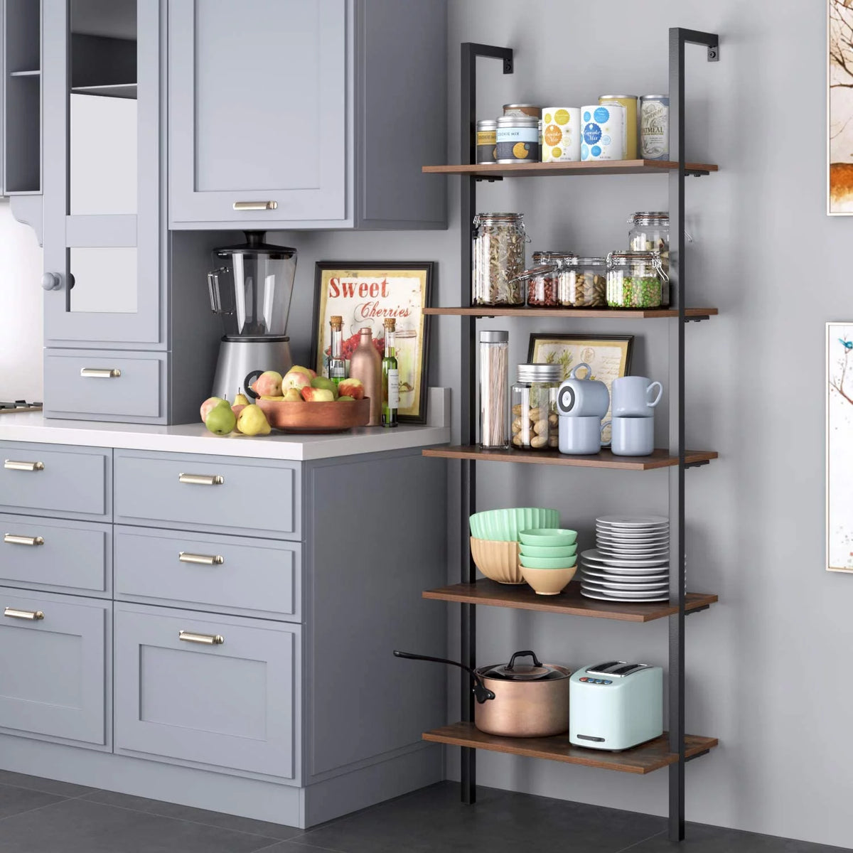Wall Mounted 5 Tiers Ladder Shelves O64589