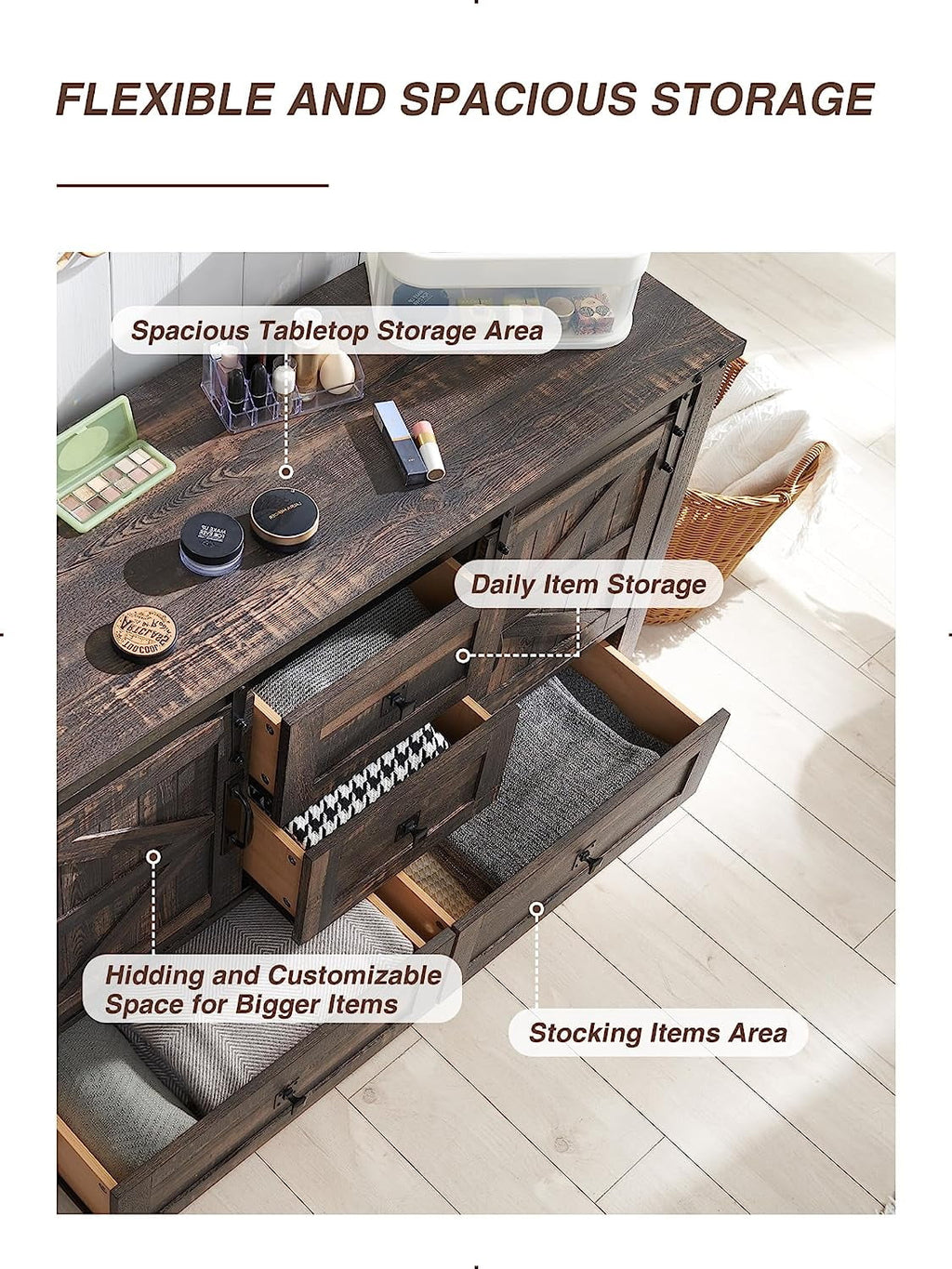 White 4 Drawer Dresser with Barn Door Q10450